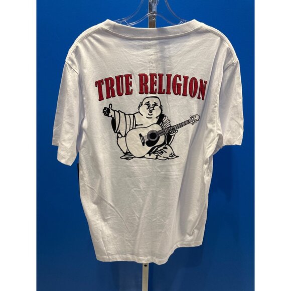 True Religion Mens Large White Graphic Tee Buddha Guitar Logo NWT - Picture 4 of 5